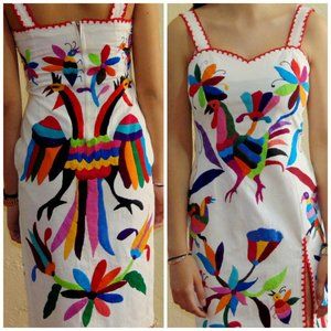 Multicolor Embroidered Mexican Dress - Handmade